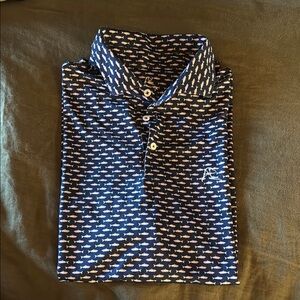 Rhoback Men's L Navy Fish Print Polo Shirt